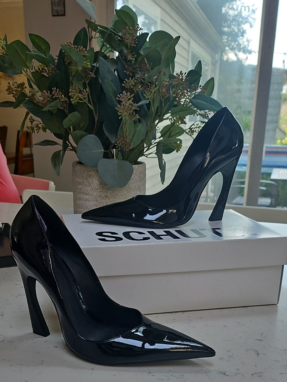 SCHUTZ Black Patent Pointed-Toe Stiletto Heels